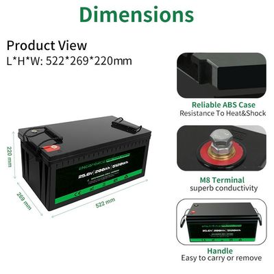 LFP 24v 200ah Lifepo4 Pin Đen Cho Máy gia dụng Hệ thống lưu trữ năng lượng mặt trời